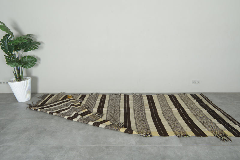Flatwoven Moroccan rug - Brown & beige striped - 4.6 ft x 10.8 ft