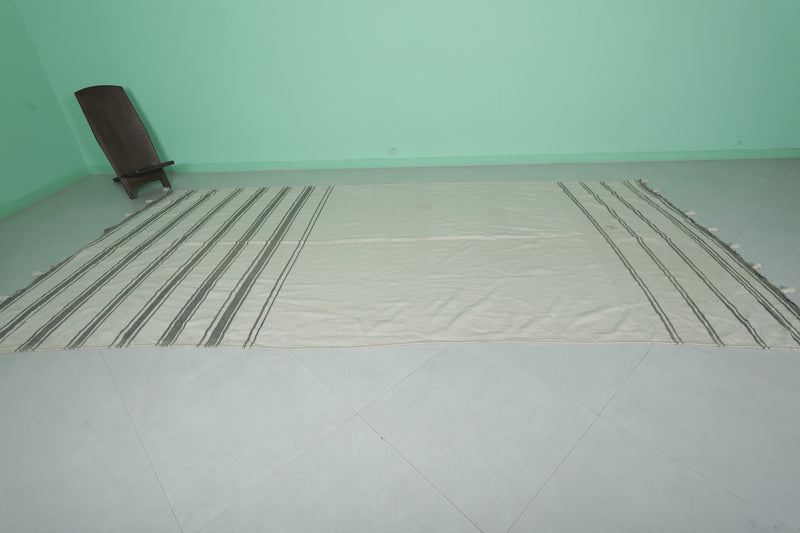 Moroccan Rug - Striped Handwoven Wool 6.5 x 12.9 ft | Neutral Toned Carpet