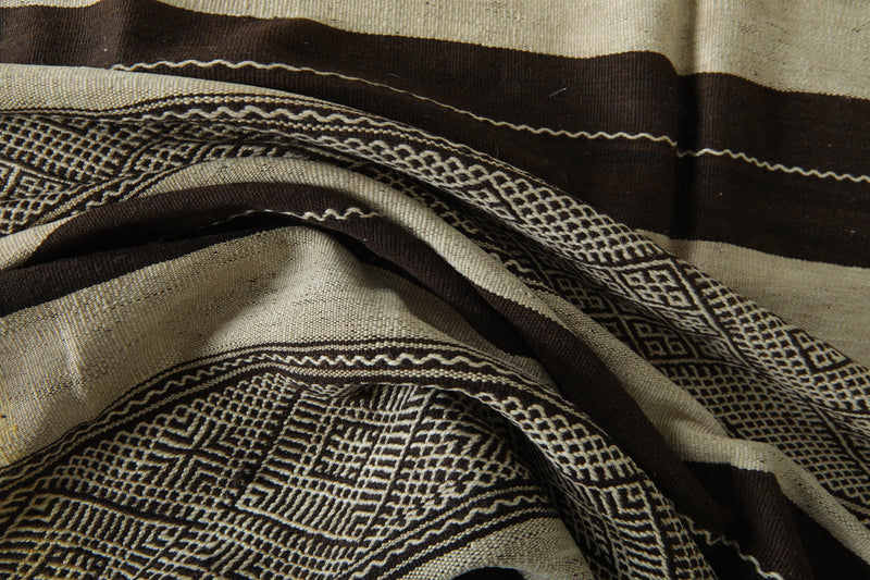 Flatwoven Moroccan rug - Brown & beige striped - 4.6 ft x 10.8 ft