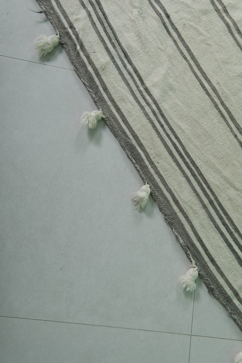 Moroccan Rug - Striped Handwoven Wool 6.5 x 12.9 ft | Neutral Toned Carpet