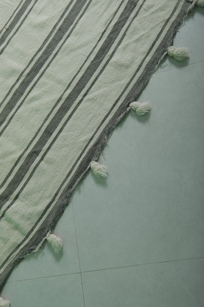 Moroccan Rug - Striped Handwoven Wool 6.5 x 12.9 ft | Neutral Toned Carpet