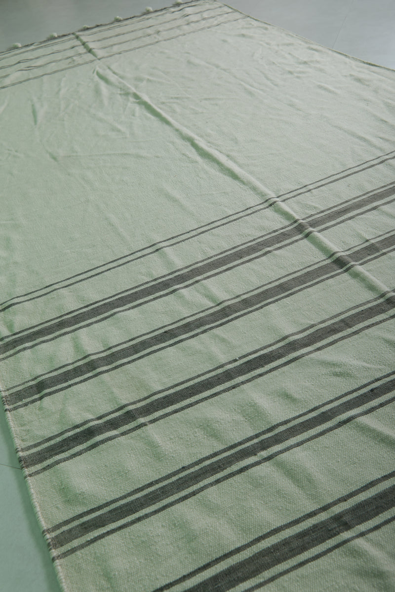 Moroccan Rug - Striped Handwoven Wool 6.5 x 12.9 ft | Neutral Toned Carpet