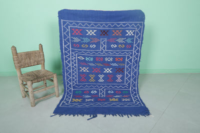 Handwoven Blue Moroccan Rug 3.2 x 4.5 FT - Vibrant Geometric Patterns - moroccan rug