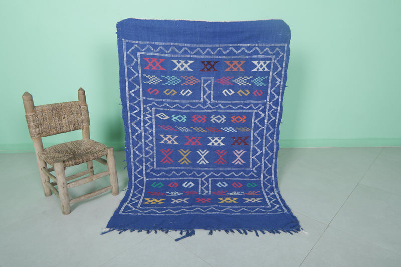 Handwoven Blue Moroccan Rug 3.2 x 4.5 FT - Vibrant Geometric Patterns - moroccan rug