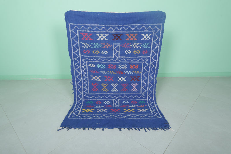 Handwoven Blue Moroccan Rug 3.2 x 4.5 FT - Vibrant Geometric Patterns - moroccan rug