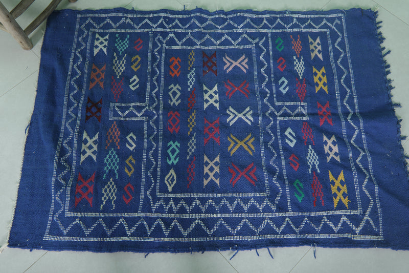 Handwoven Blue Moroccan Rug 3.2 x 4.5 FT - Vibrant Geometric Patterns - moroccan rug
