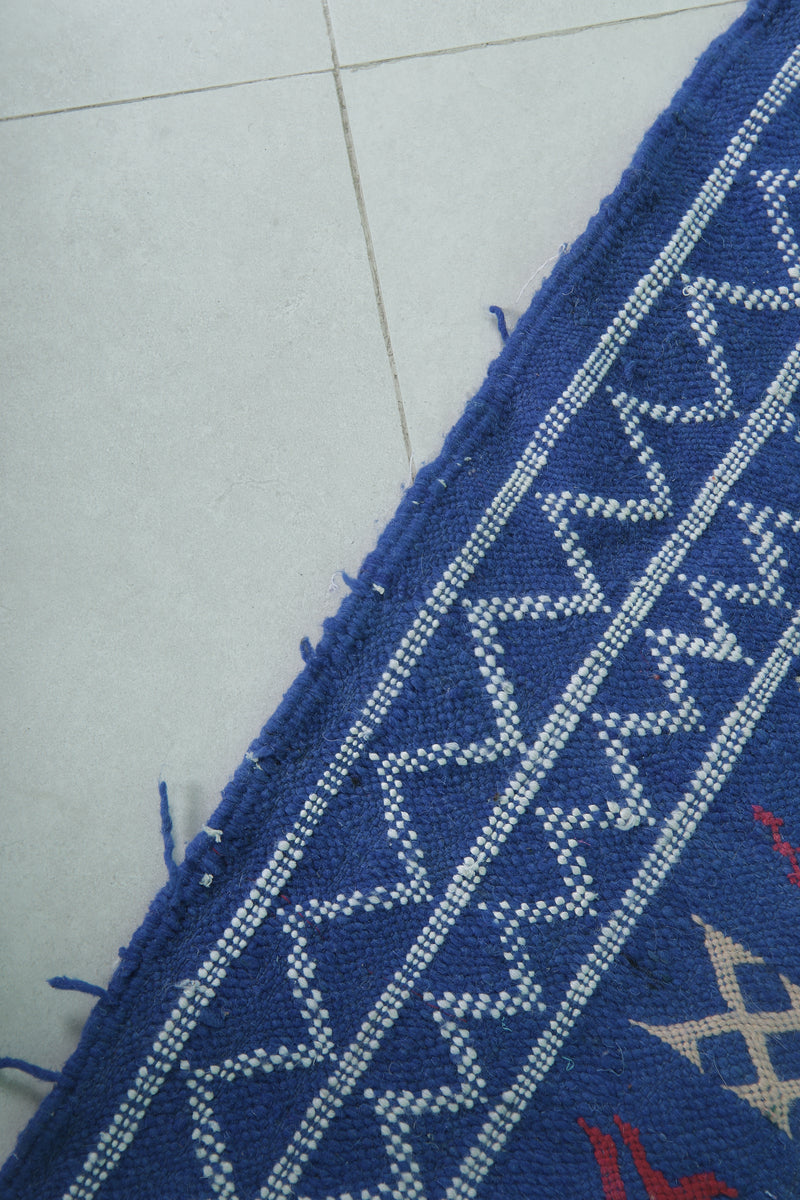 Handwoven Blue Moroccan Rug 3.2 x 4.5 FT - Vibrant Geometric Patterns - moroccan rug