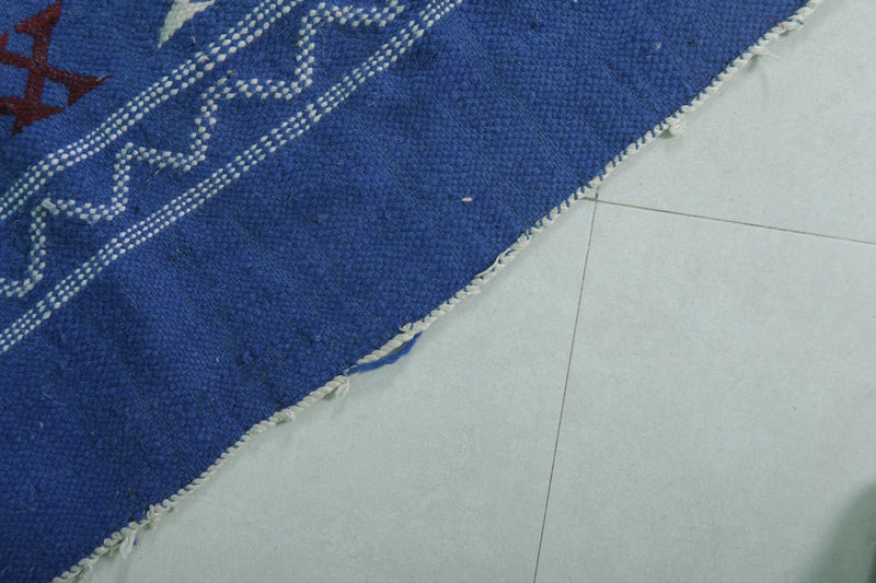 Handwoven Blue Moroccan Rug 3.2 x 4.5 FT - Vibrant Geometric Patterns - moroccan rug