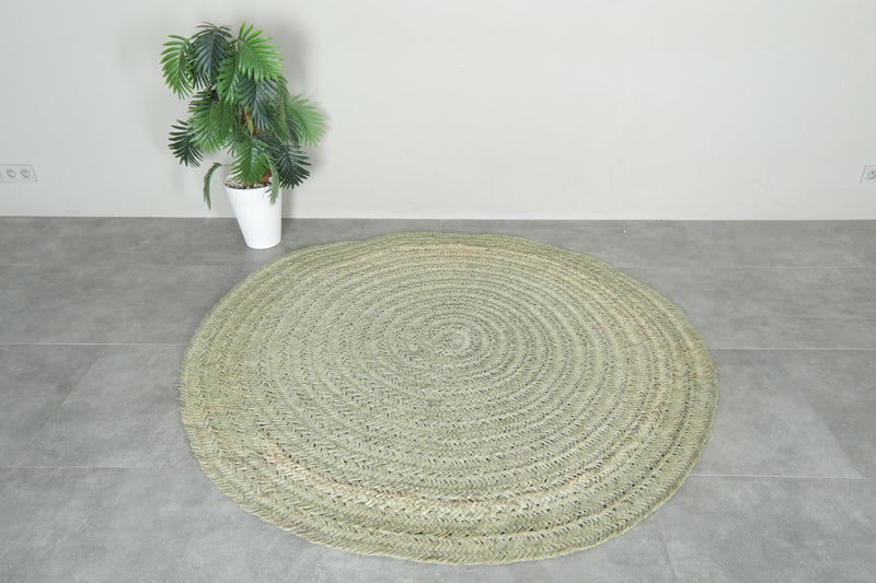 Round Moroccan Straw Rug – Handmade Palm Leaf Mat – Natural Boho Woven Floor Decor