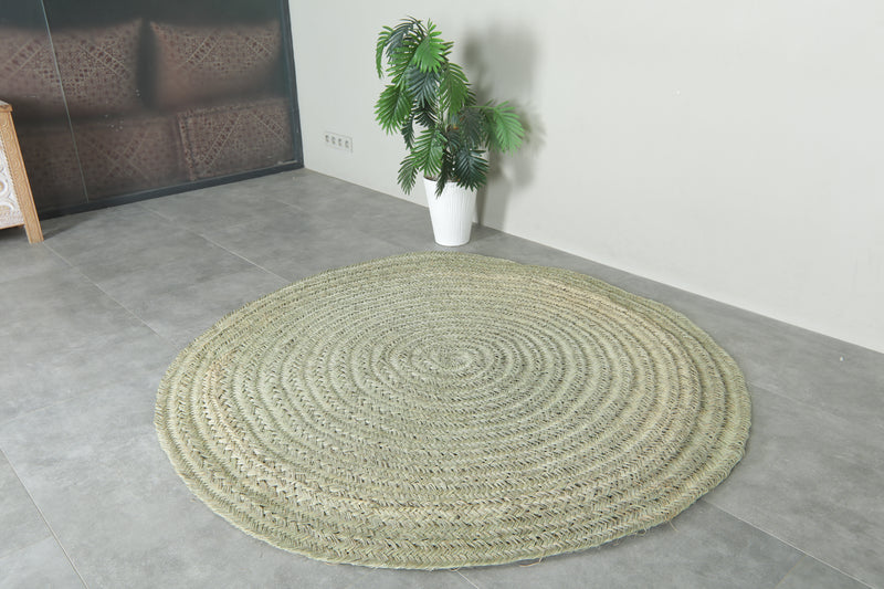 Round Moroccan Straw Rug – Handmade Palm Leaf Mat – Natural Boho Woven Floor Decor
