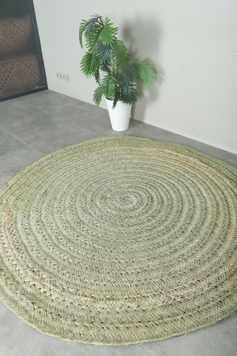 Round Moroccan Straw Rug – Handmade Palm Leaf Mat – Natural Boho Woven Floor Decor