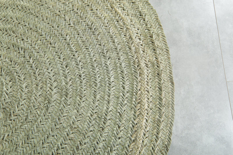 Round Moroccan Straw Rug – Handmade Palm Leaf Mat – Natural Boho Woven Floor Decor