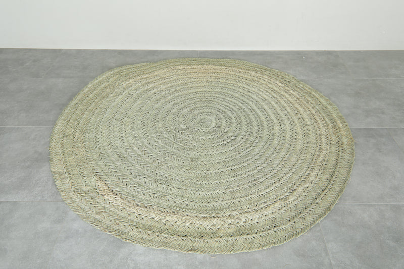 Round Moroccan Straw Rug – Handmade Palm Leaf Mat – Natural Boho Woven Floor Decor
