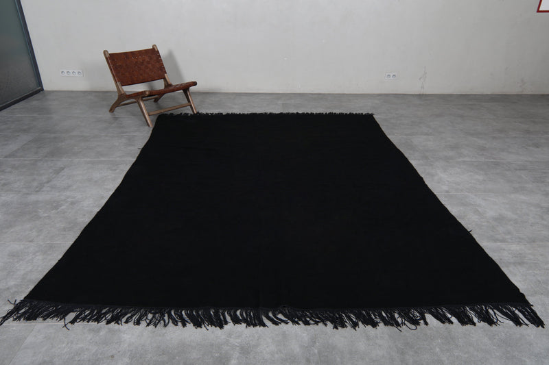 Handmade Moroccan black wool rug – Custom beni ourain carpet