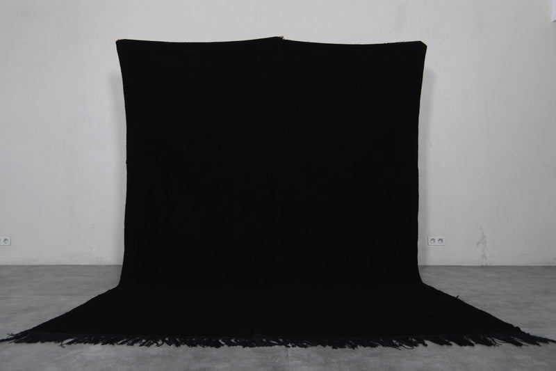 Handmade Moroccan black wool rug – Custom beni ourain carpet