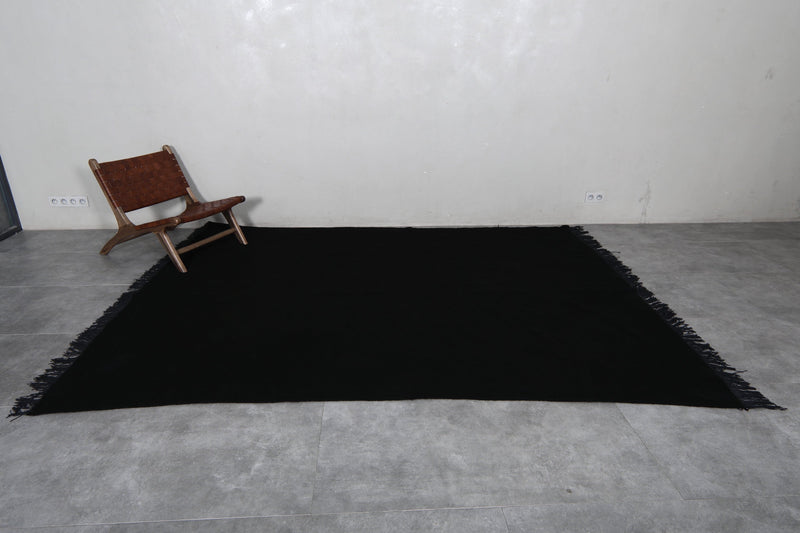 Handmade Moroccan black wool rug – Custom beni ourain carpet