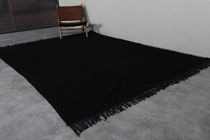 Handmade Moroccan black wool rug – Custom beni ourain carpet