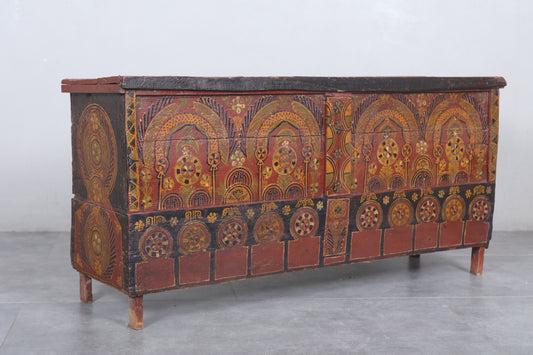 Vintage Moroccan chest  H 25.5  inches x W 53.5 inches x D 15.3 inches - wood chest