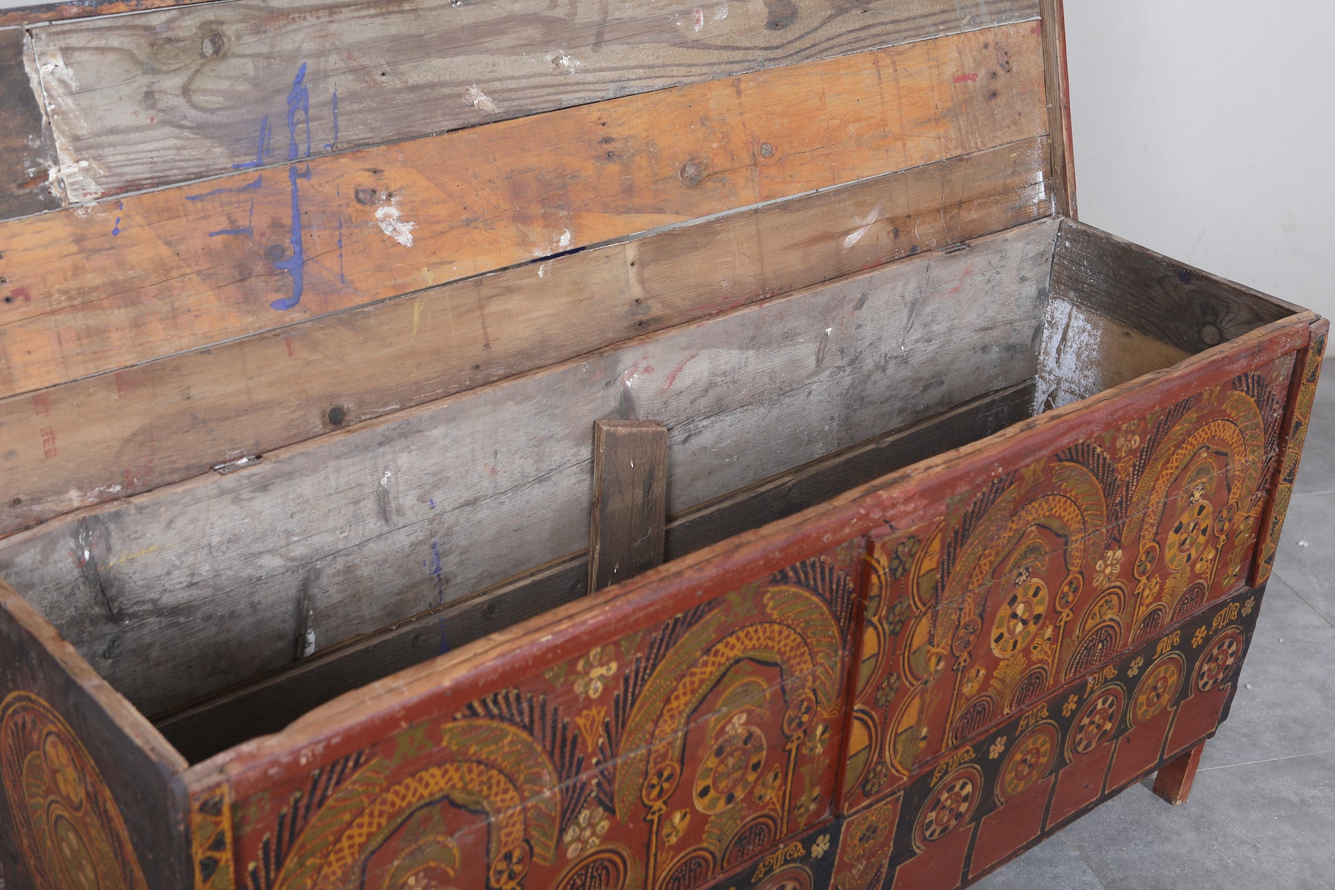 Vintage Moroccan chest  H 25.5  inches x W 53.5 inches x D 15.3 inches - wood chest