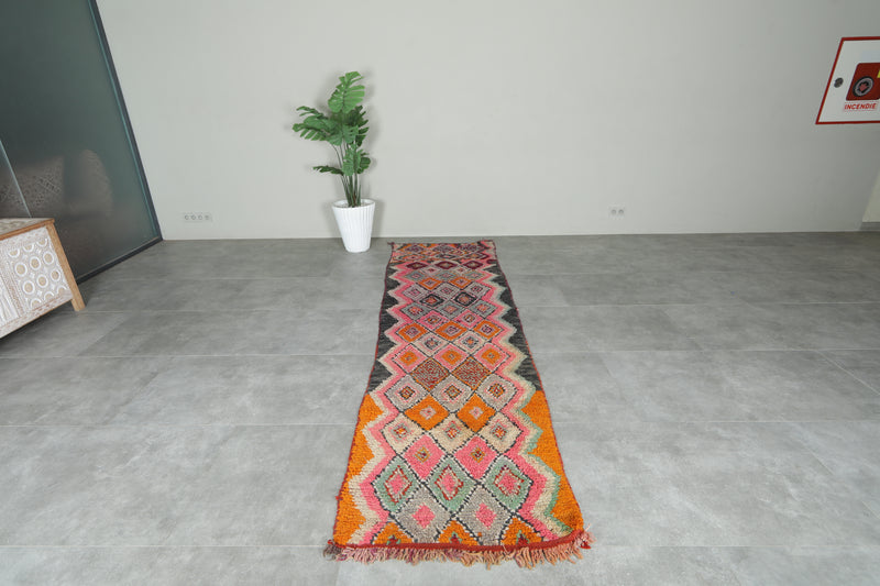 Runner Moroccan rug with geometric diamond design rug - 2.9 ft x 10.7 ft