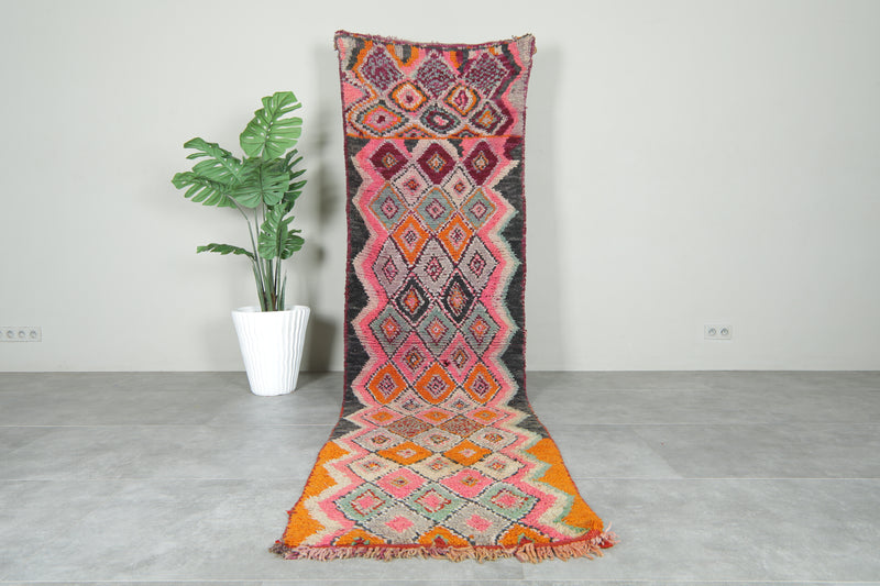 Runner Moroccan rug with geometric diamond design rug - 2.9 ft x 10.7 ft
