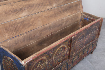 Vintage Moroccan chest  H 22.4 inches x W 60.2 inches x D 13.7 inches