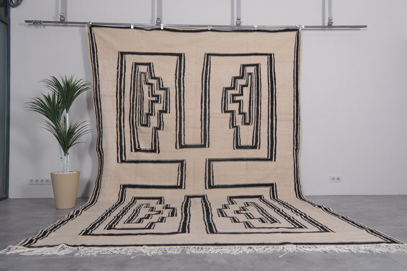Large Moroccan Rug - 9.6 x 14.2 ft | Handwoven Geometric Wool - Handwoven Kilim