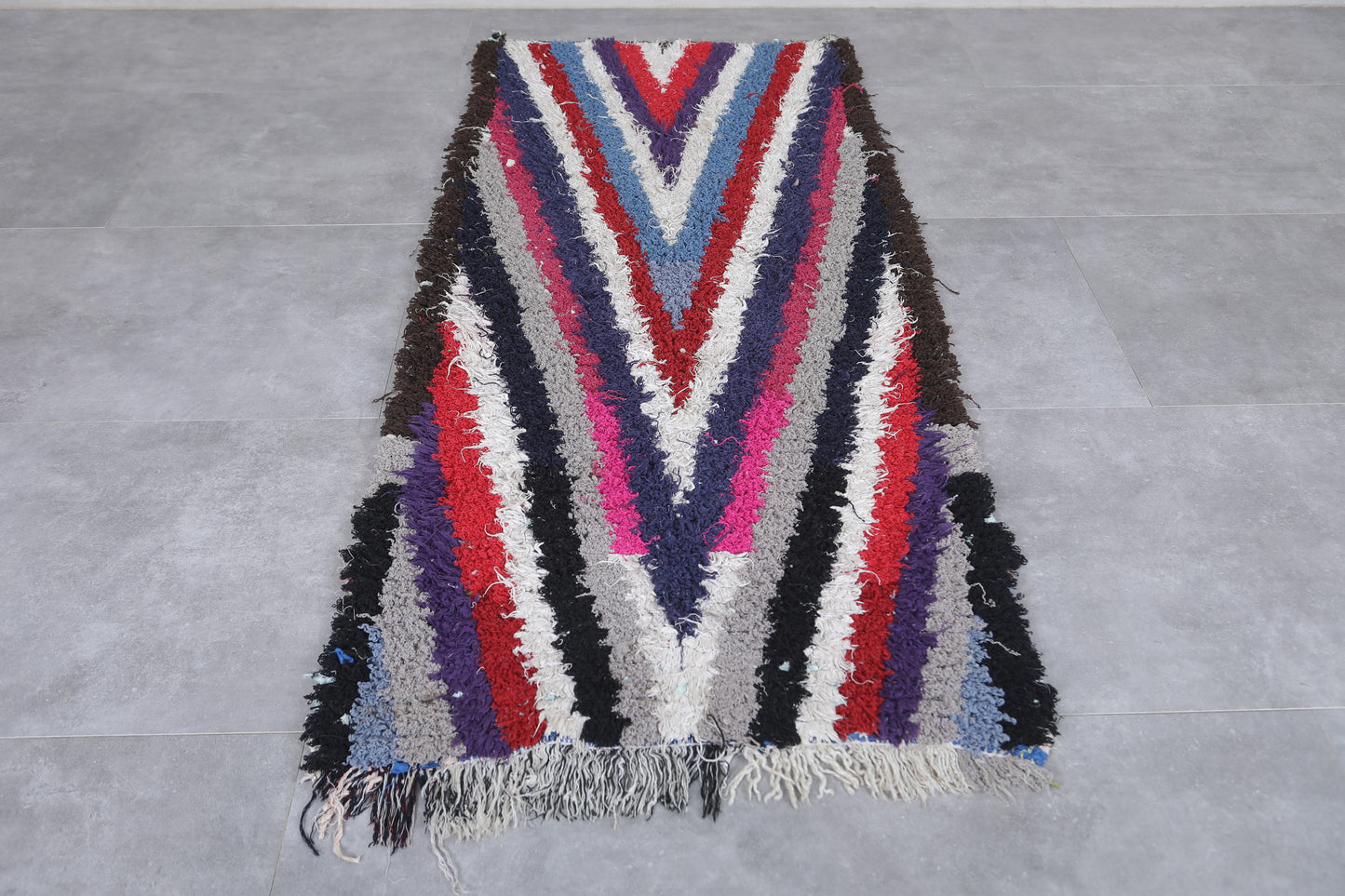 Moroccan Runner Boucherouite rug 2.9 x 6.7 Feet