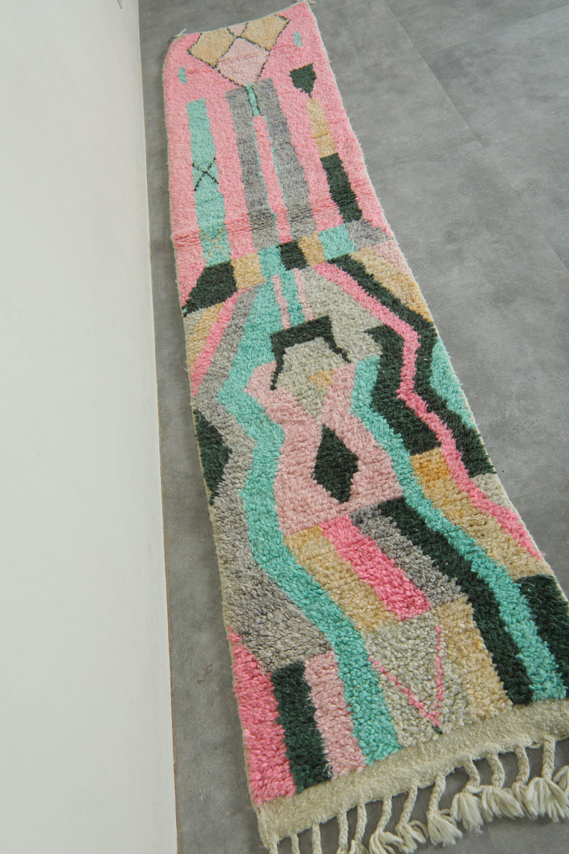 Geometric Moroccan handwoven runner rug - 2.1 ft x 9.9 ft