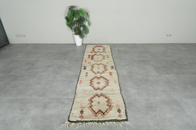 Beige Moroccan runner rug with geometric design - 2.1 ft x 8.4 ft