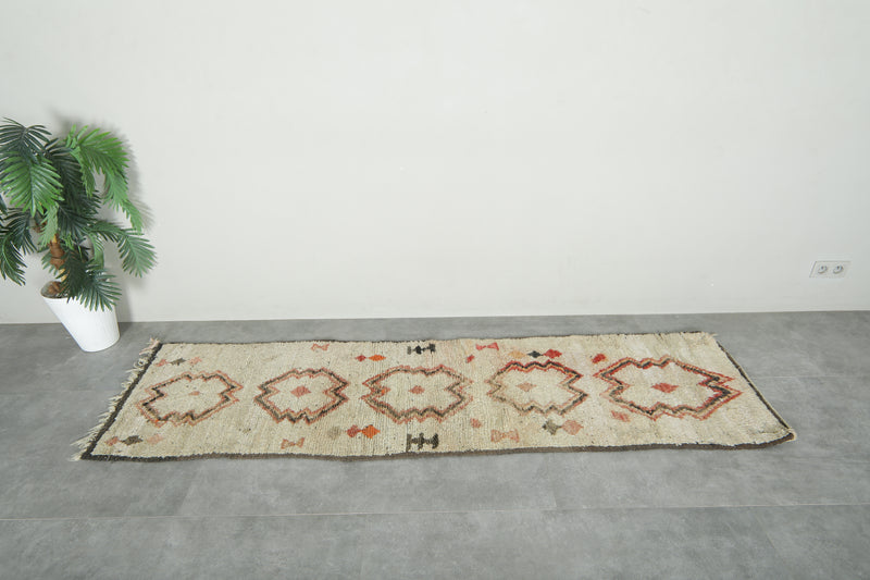 Beige Moroccan runner rug with geometric design - 2.1 ft x 8.4 ft