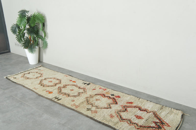 Beige Moroccan runner rug with geometric design - 2.1 ft x 8.4 ft