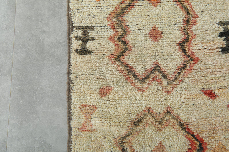 Beige Moroccan runner rug with geometric design - 2.1 ft x 8.4 ft