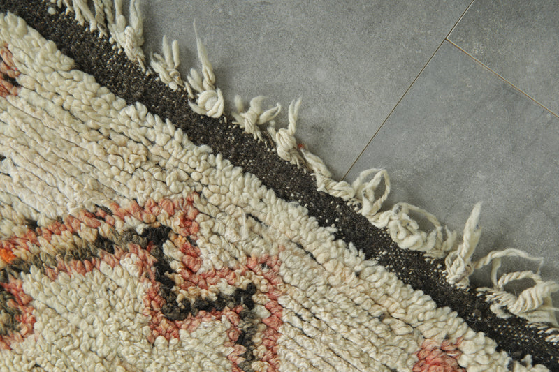 Beige Moroccan runner rug with geometric design - 2.1 ft x 8.4 ft