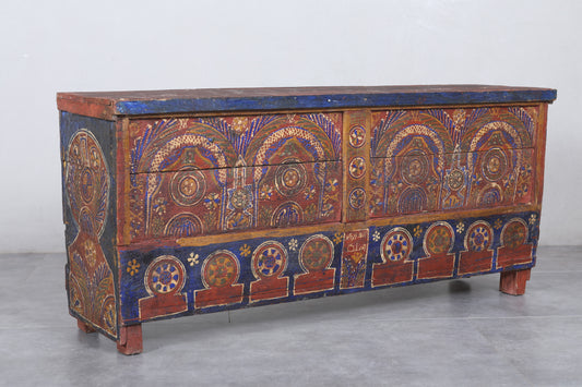 Vintage Moroccan chest  H 22.4 inches x W 51.1 inches x D 12.5 inches