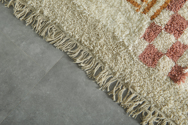 Moroccan Wool Rug 6.6 x 10.6 ft – Handmade Berber Carpet with Ivory Base