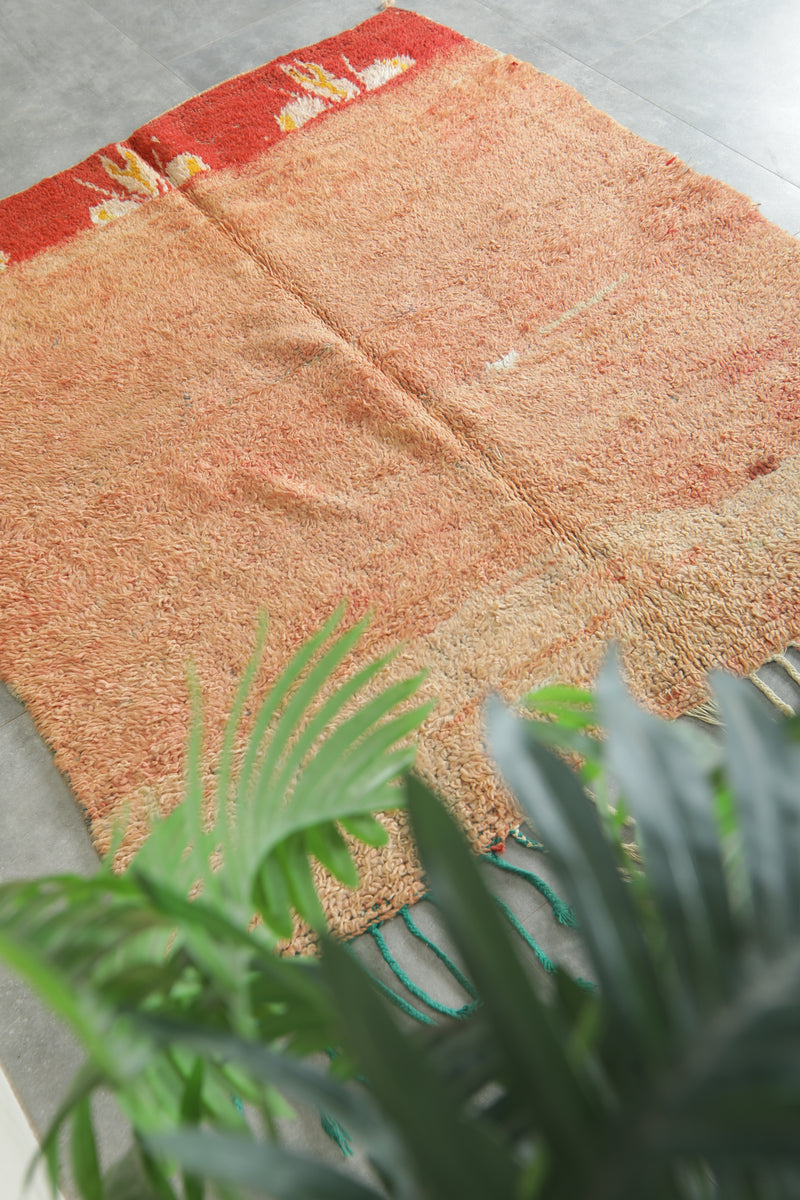 Geometric beige area rug - Moreccan wool carpet - 4.5 ft x 5 ft