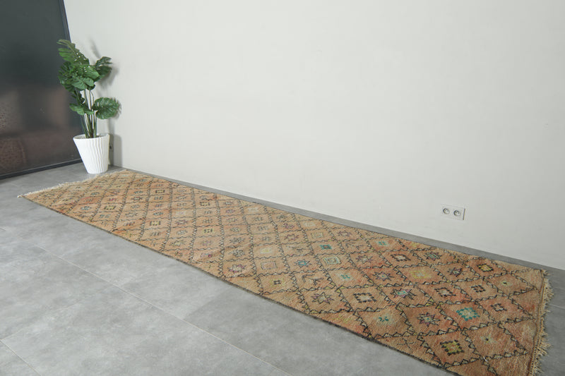 Beige runner Moroccan rug with geometric rug - 3.7 ft x 14.3 ft
