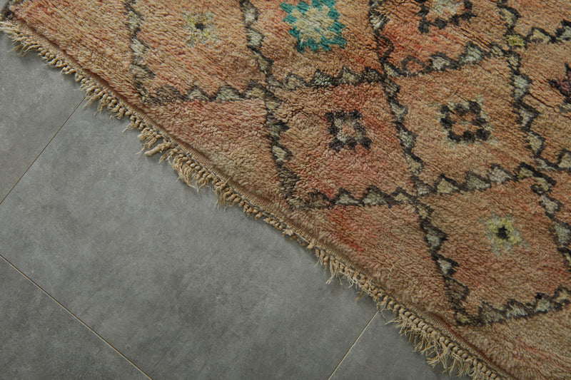 Beige runner Moroccan rug with geometric rug - 3.7 ft x 14.3 ft