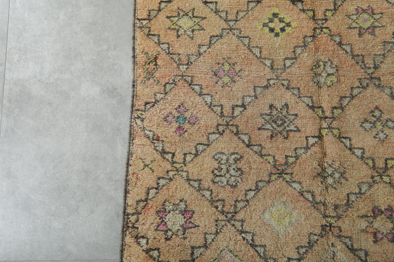 Beige runner Moroccan rug with geometric rug - 3.7 ft x 14.3 ft
