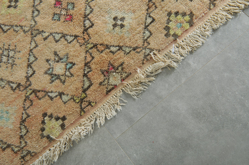 Beige runner Moroccan rug with geometric rug - 3.7 ft x 14.3 ft