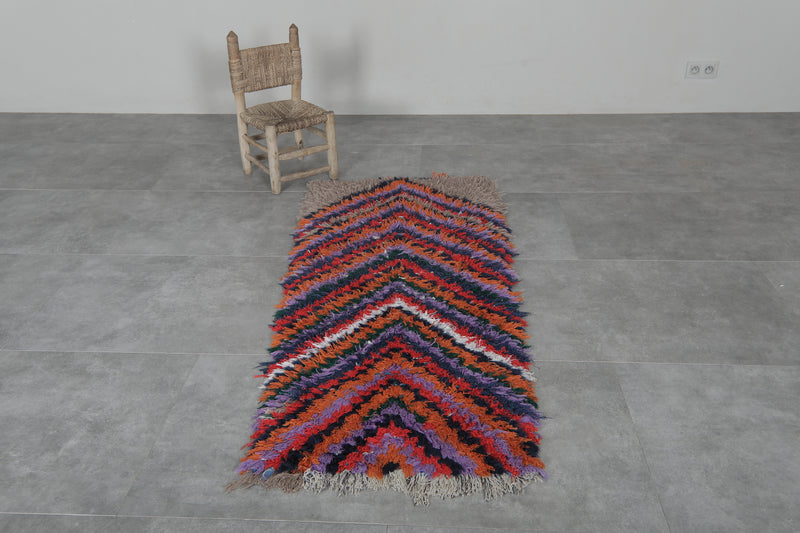 Colorful Chevron Moroccan Berber Rug - 2.4 X 5.9 Feet - Boucherouite Rugs