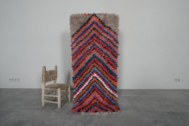 Colorful Chevron Moroccan Berber Rug - 2.4 X 5.9 Feet - Boucherouite Rugs