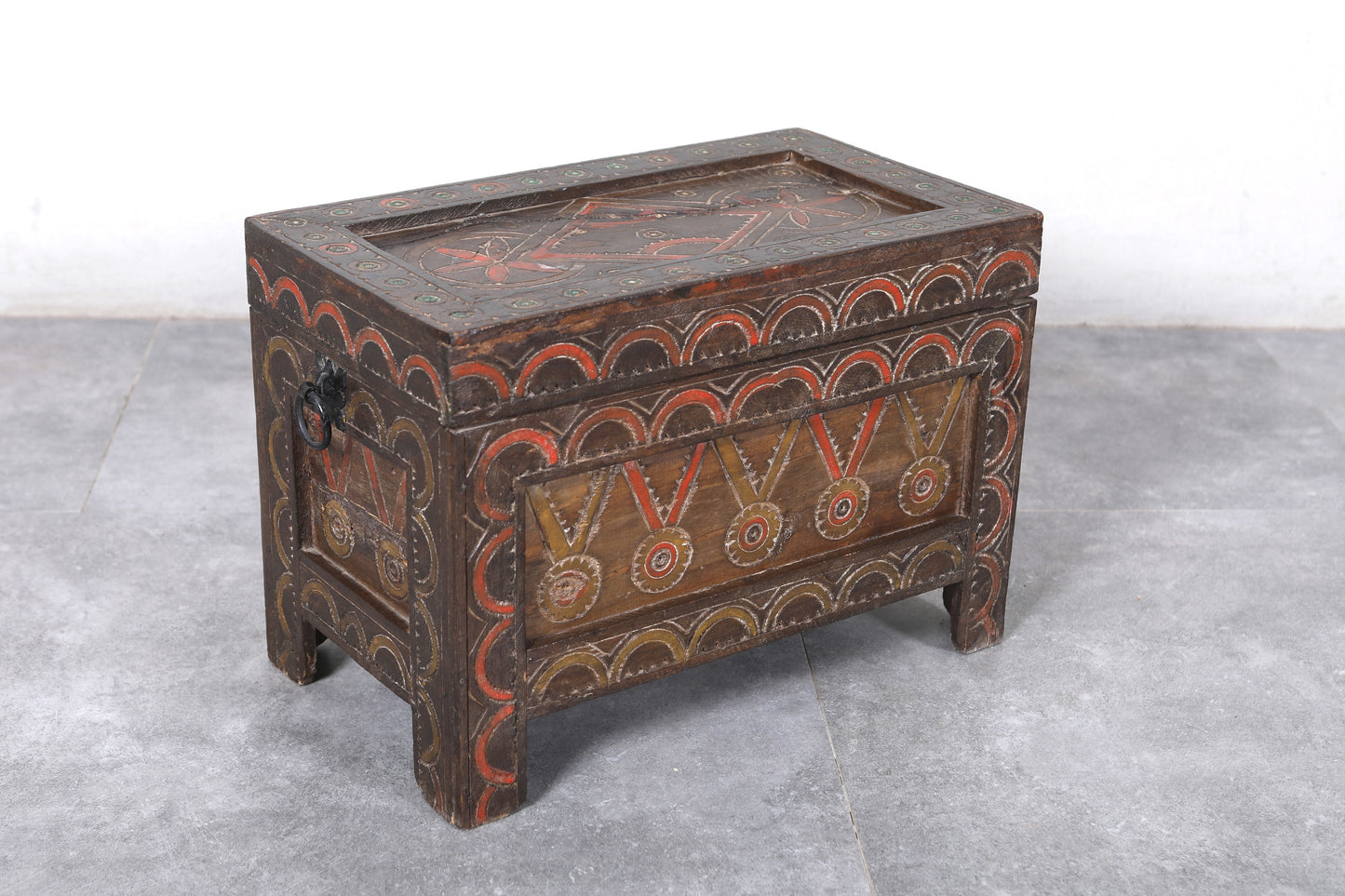 Vintage Moroccan chest  H 13.7 INCHES X W 19.8 INCHES X D 11.4 INCHES