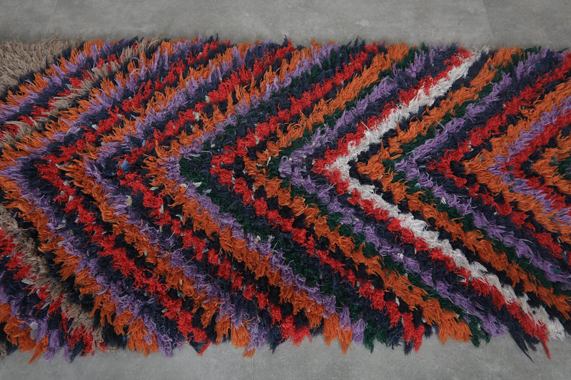 Colorful Chevron Moroccan Berber Rug - 2.4 X 5.9 Feet - Boucherouite Rugs