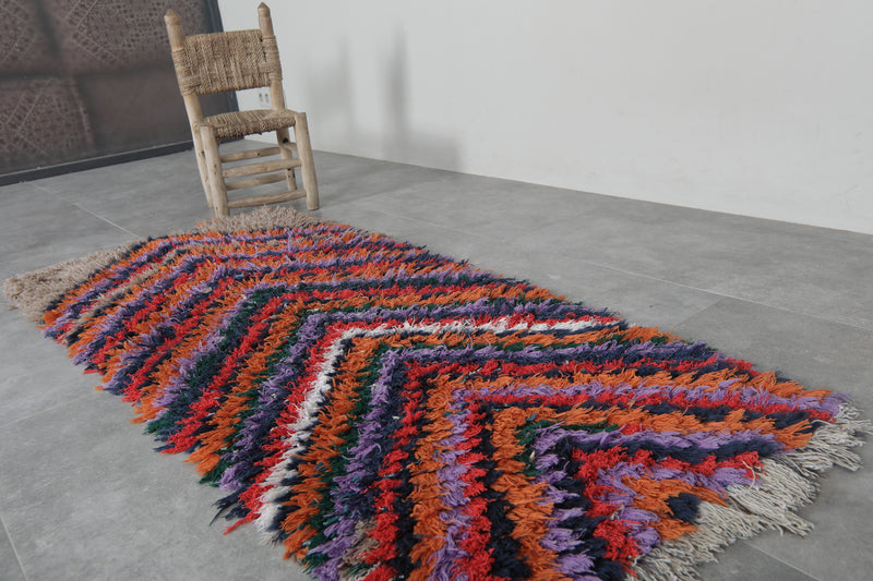 Colorful Chevron Moroccan Berber Rug - 2.4 X 5.9 Feet - Boucherouite Rugs