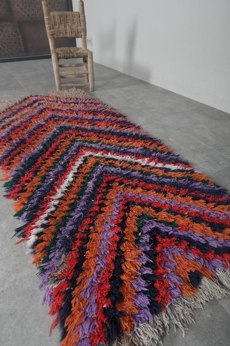 Colorful Chevron Moroccan Berber Rug - 2.4 X 5.9 Feet - Boucherouite Rugs