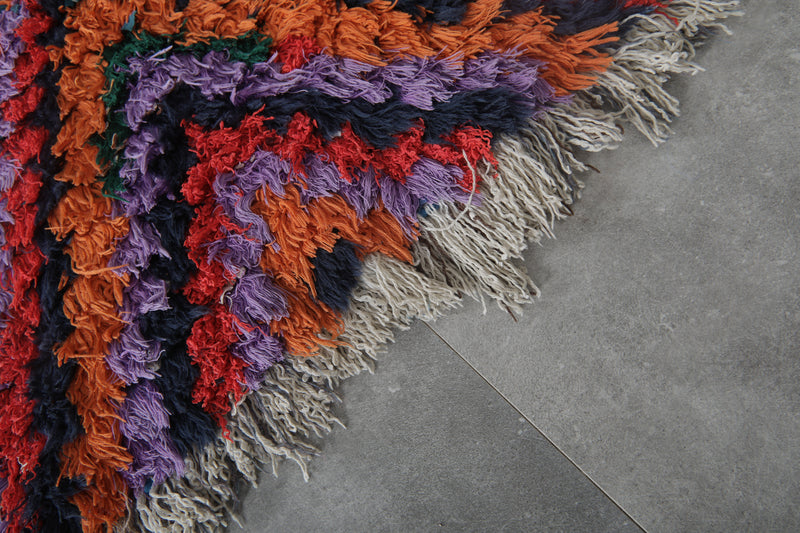 Colorful Chevron Moroccan Berber Rug - 2.4 X 5.9 Feet - Boucherouite Rugs