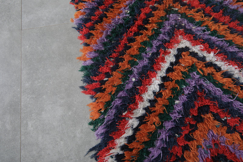 Colorful Chevron Moroccan Berber Rug - 2.4 X 5.9 Feet - Boucherouite Rugs