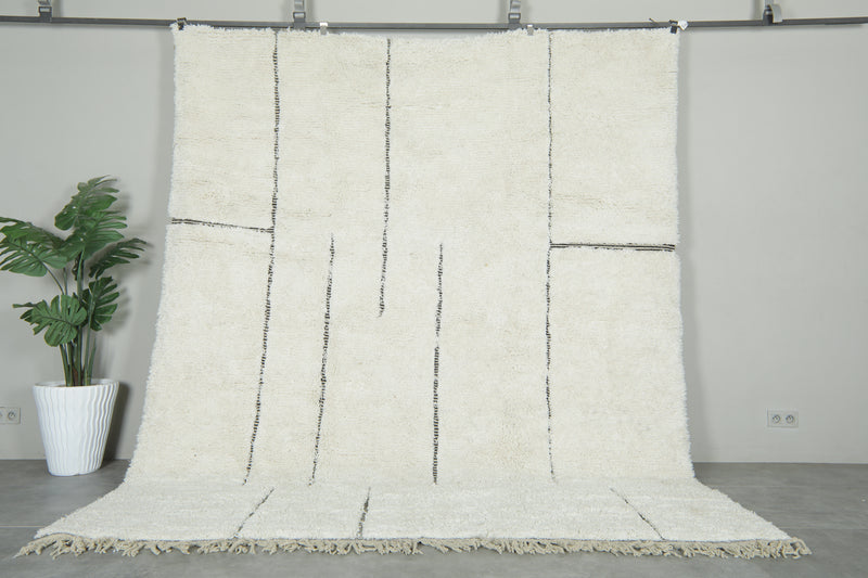 White beni ourain Moroccan rug with black geometric lines - 8.5 ft x 10.2 ft